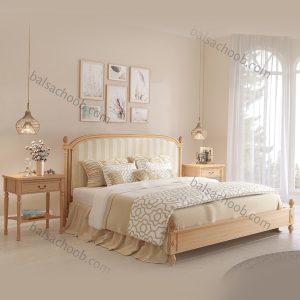 تخت دو نفره بلوط-با بالشتک-پایین تخت کوتاه